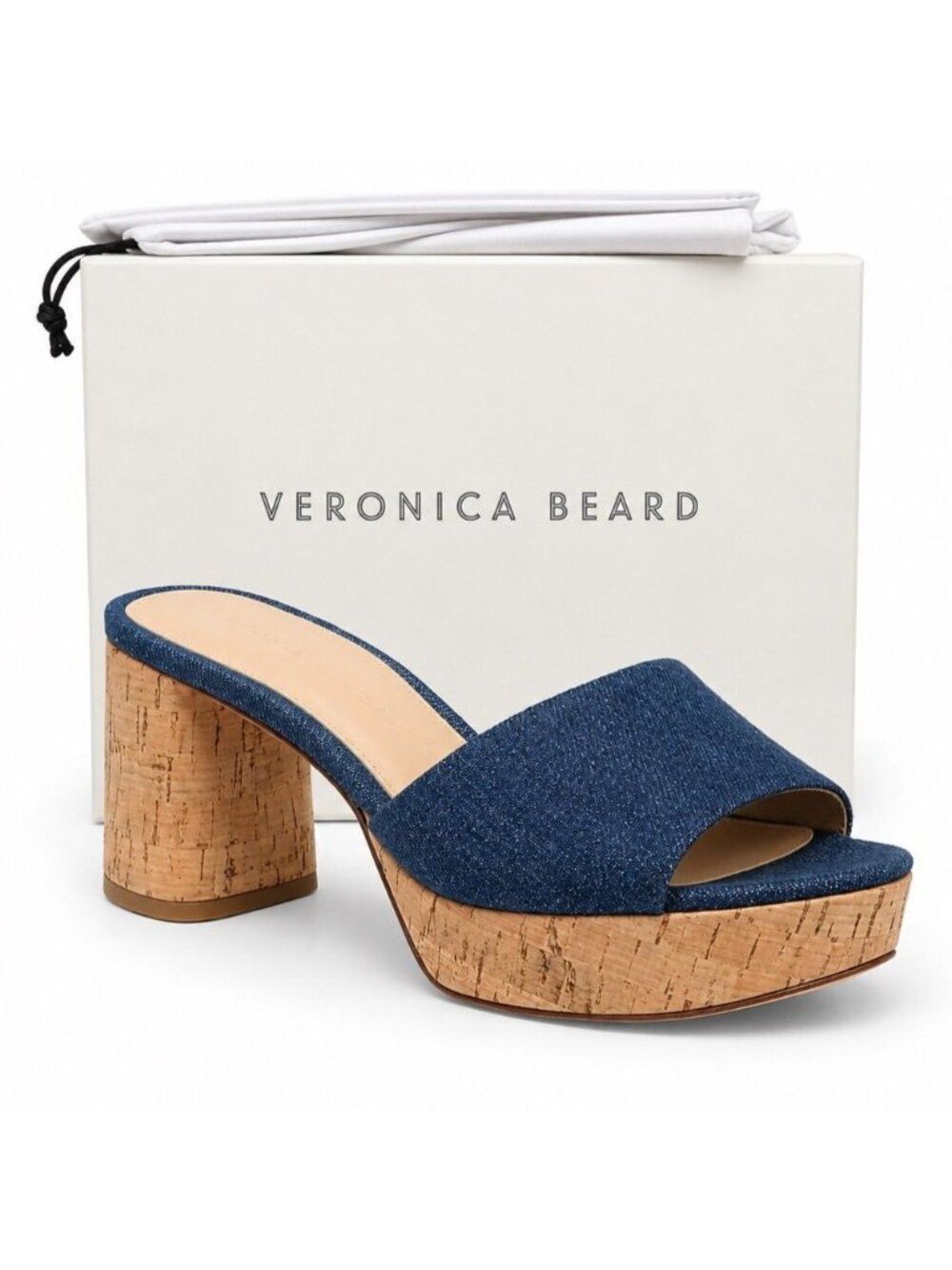 Veronica Beard Dali 70MM Platform Mules Women's 11 Blue Denim Cork Slip-On Heels